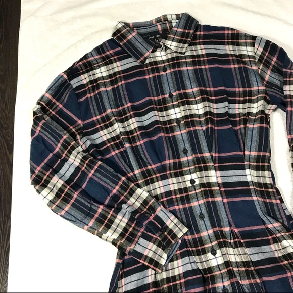 Plaid Long Sleeve Button Down Mini Dress in Blue - Picture 13 of 14
